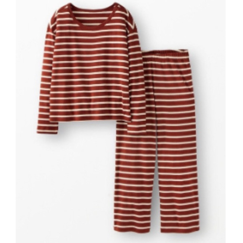 Hannah Andersson Womens Striped Long Sleeve Pajama Set - Rust and Cream